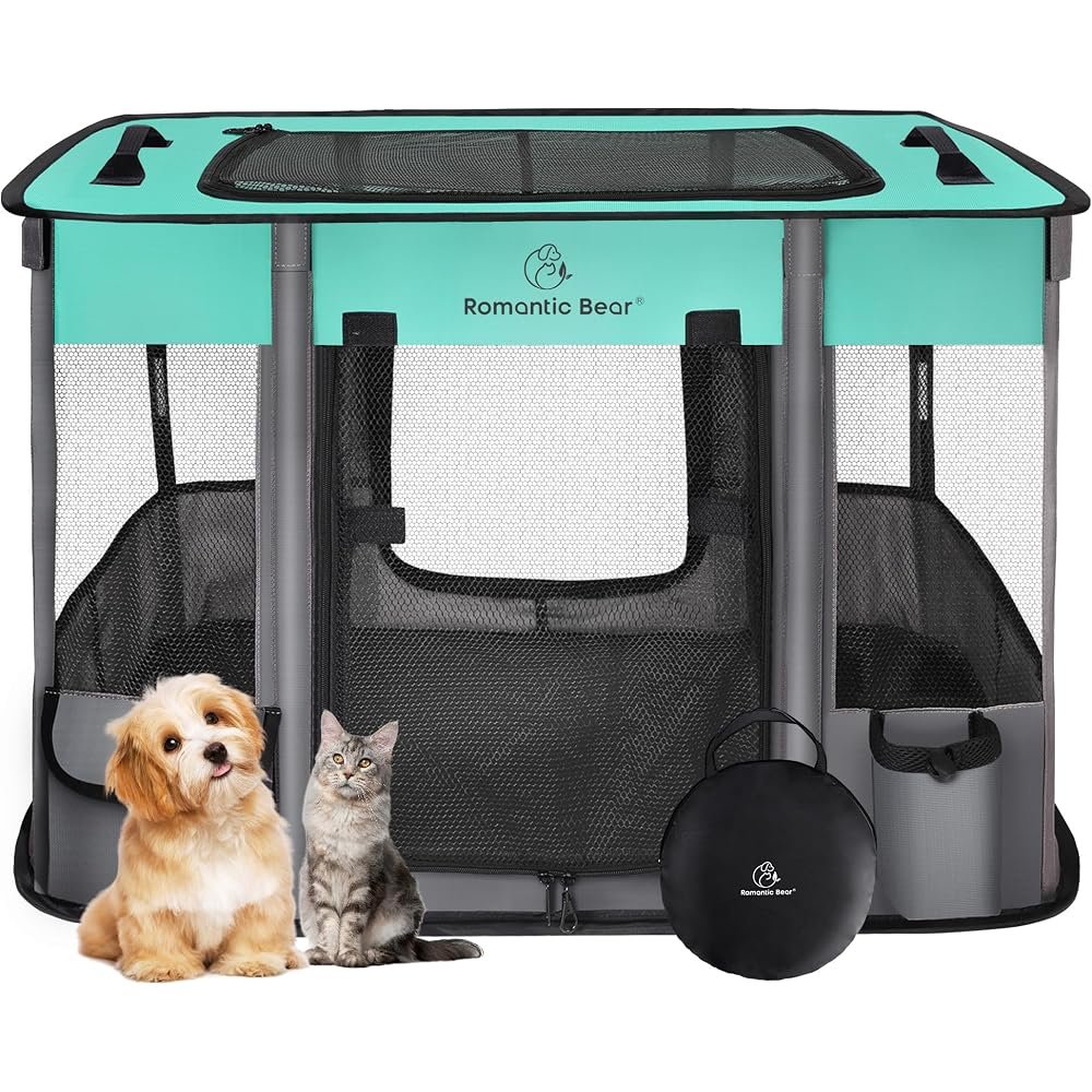 3. ROMANTIC BEAR Fabric Pet Playpen — Best blanket-fold pen