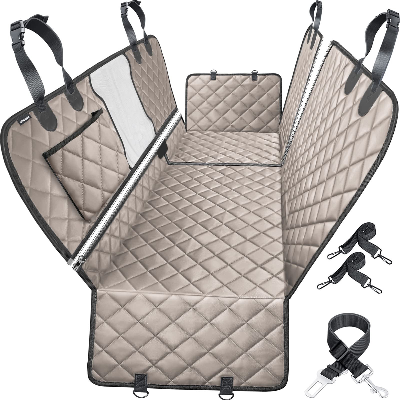 URPOWER 6-in-1 Dog Car Seat Cover for Back Seat, Waterproof Dog Car Hammock with Mesh Window, Non-Slip Pet Backseat Protector for Cars, Trucks and SUVs