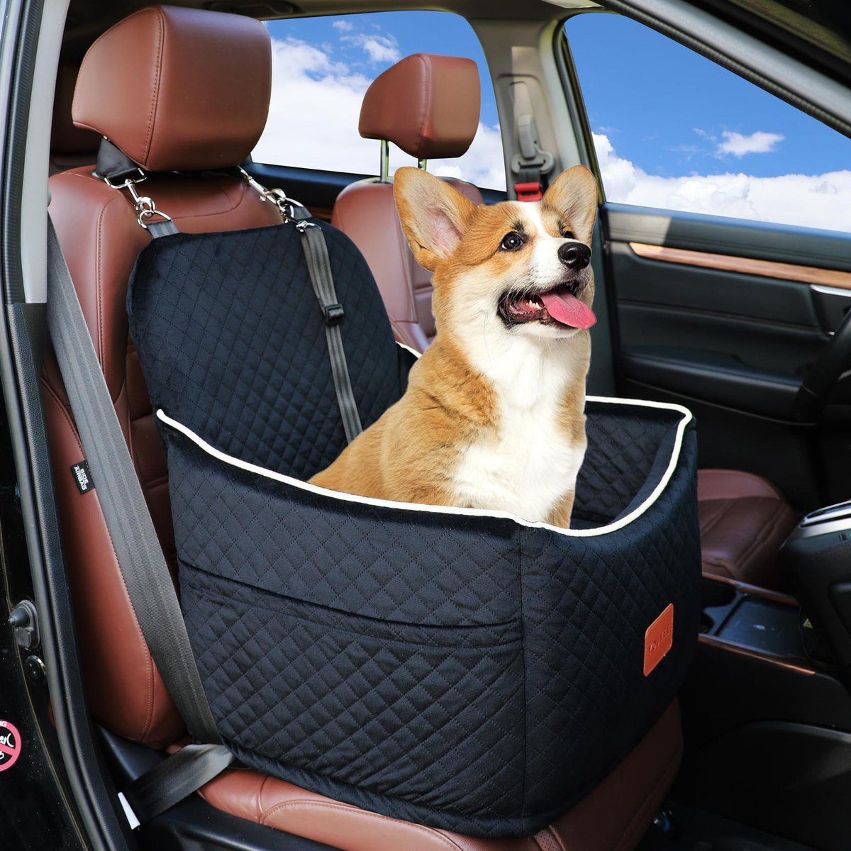 Vivifying dog car seat for the back seat with removable 4-inch booster cushion, quilted cover and storage pockets