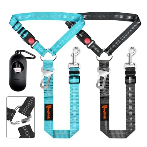laqibak removable dog seat belt harness 3 in 1 headrest tether in blue and black two pack