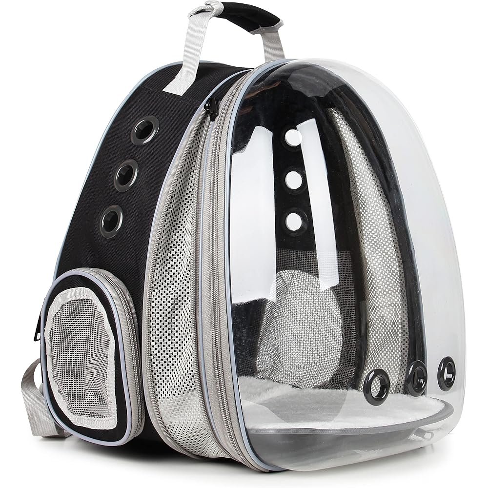 Lollimeow expandable bubble pet carrier backpack, black