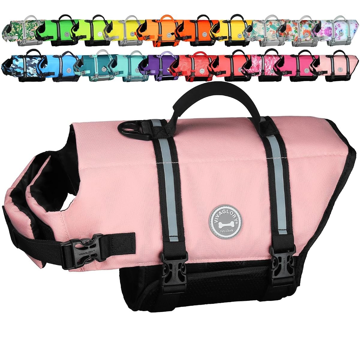 VIVAGLORY rip stop dog swim vest, pink