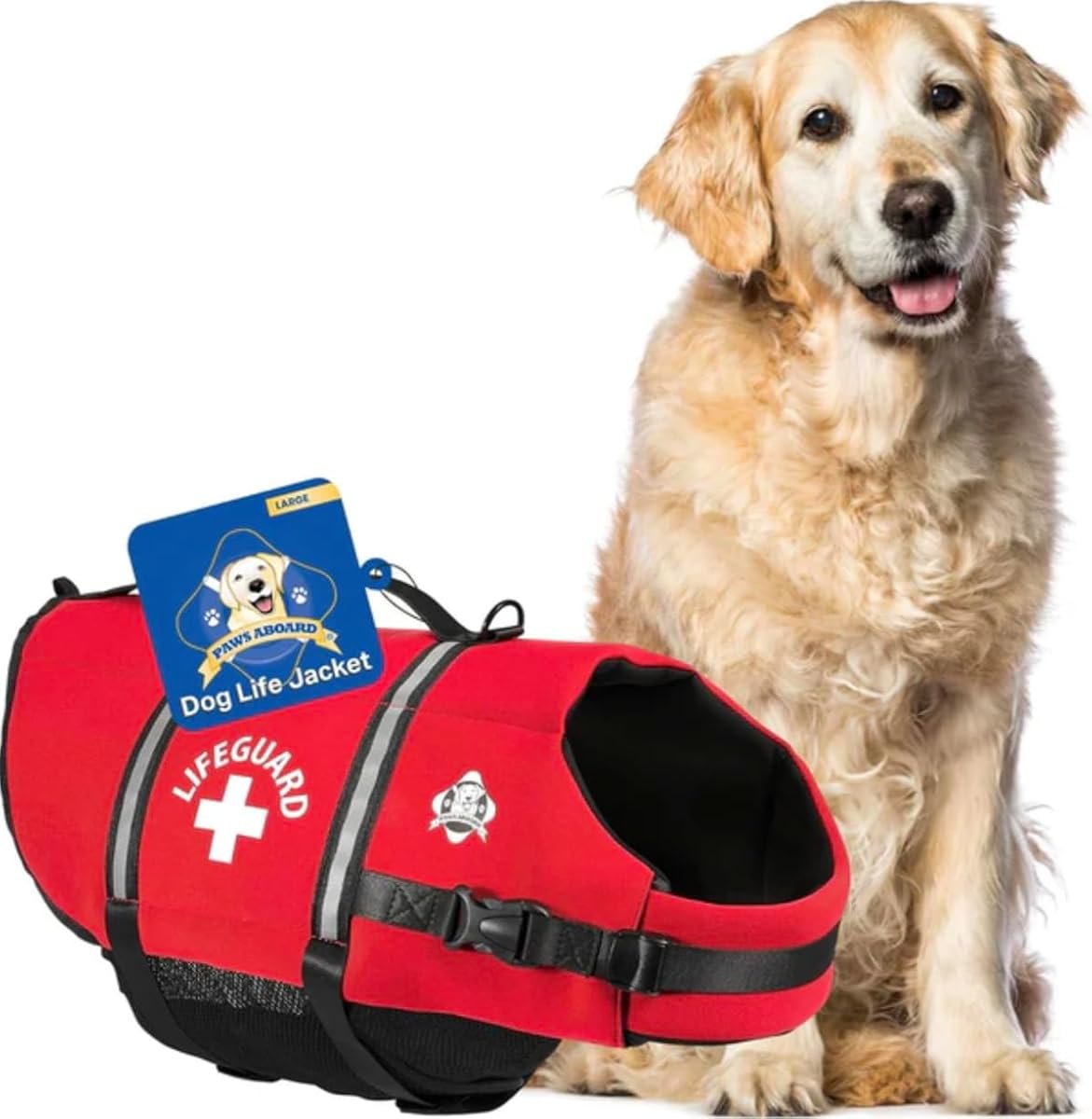 Paws Aboard dog life jacket, large, red