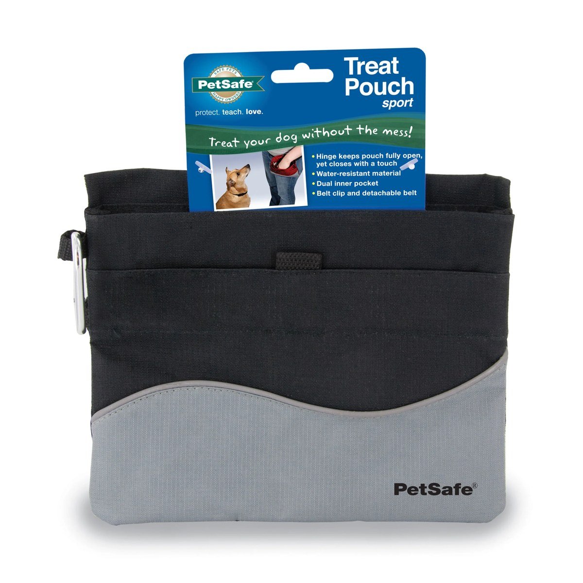 PetSafe Treat Pouch Sport in black with divided inner pockets and belt clip