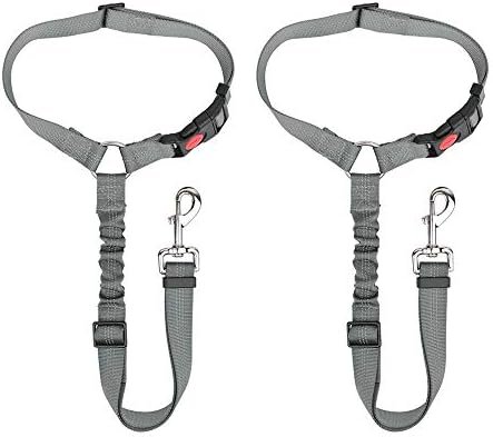 SlowTon dog seat belt 2-pack, grey, headrest and clip