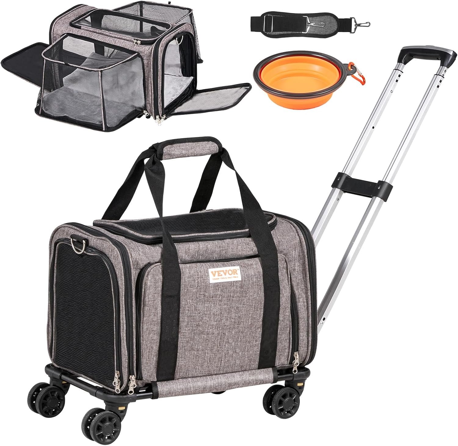 VEVOR expandable rolling pet carrier, grey