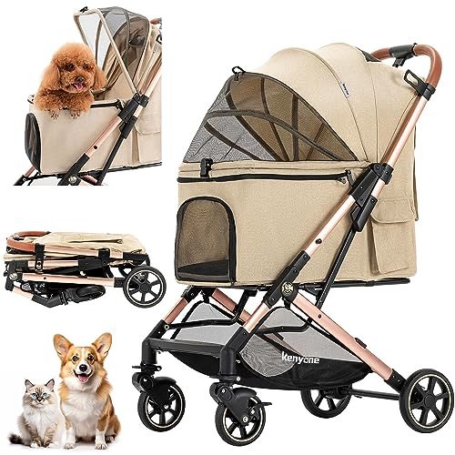 Kenyone C310 pet stroller with aluminum frame and mesh canopy for medium dogs