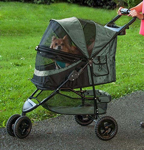 Pet Gear No-Zip Special Edition 3-wheel pet stroller in willow with panoramic paw-rest window