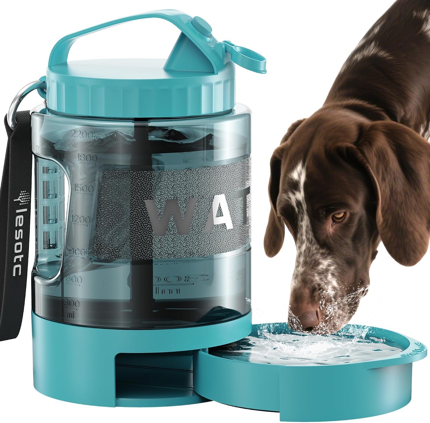 lesotc portable dog travel water bottle, 77 oz