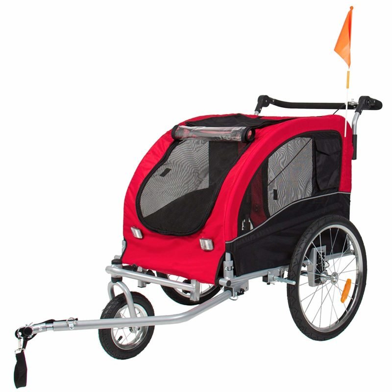 Best Choice Products 2-in-1 pet bike trailer and stroller in red and black