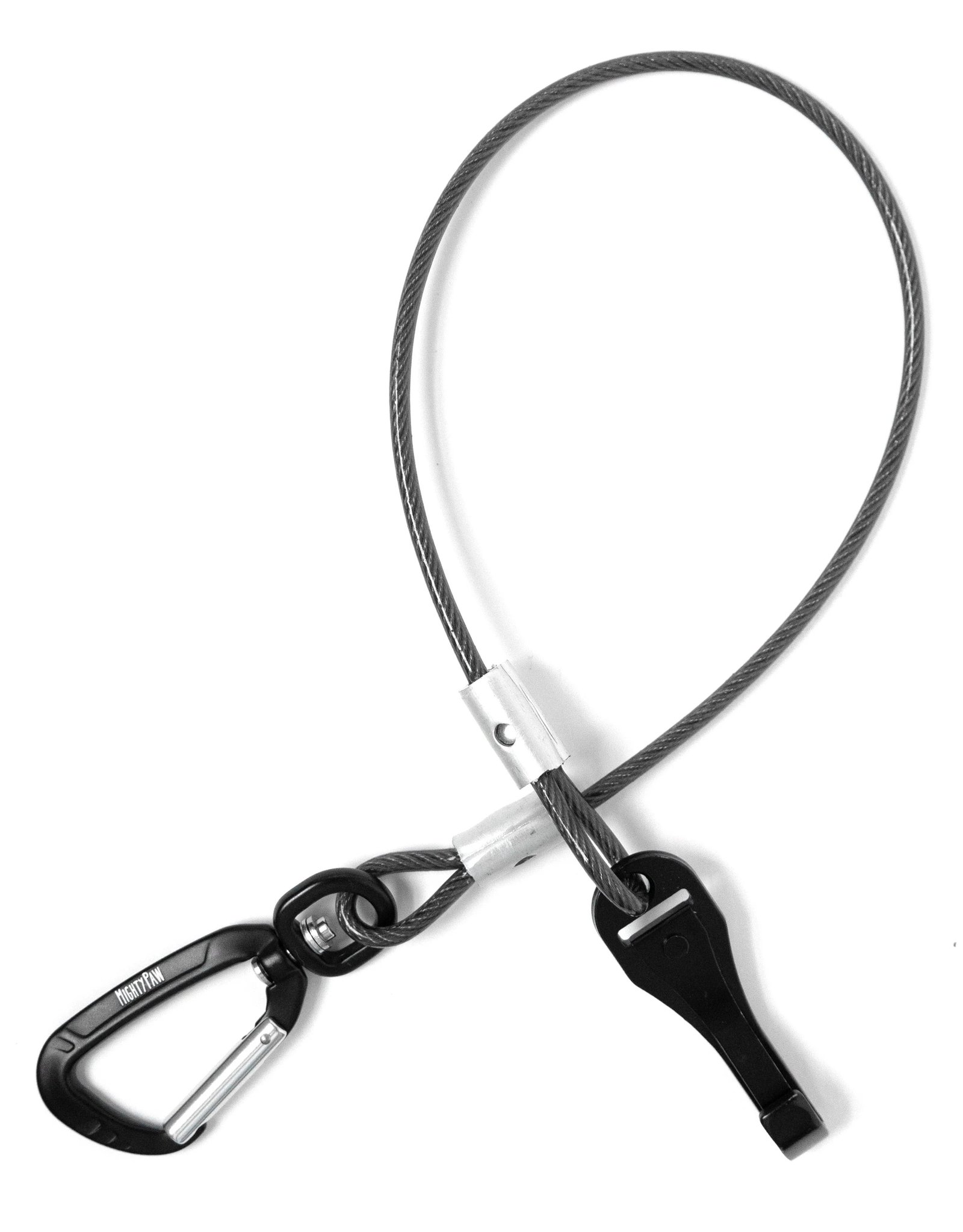 Mighty Paw chew-proof steel braided seatbelt tether with aluminum carabiner, black, small size