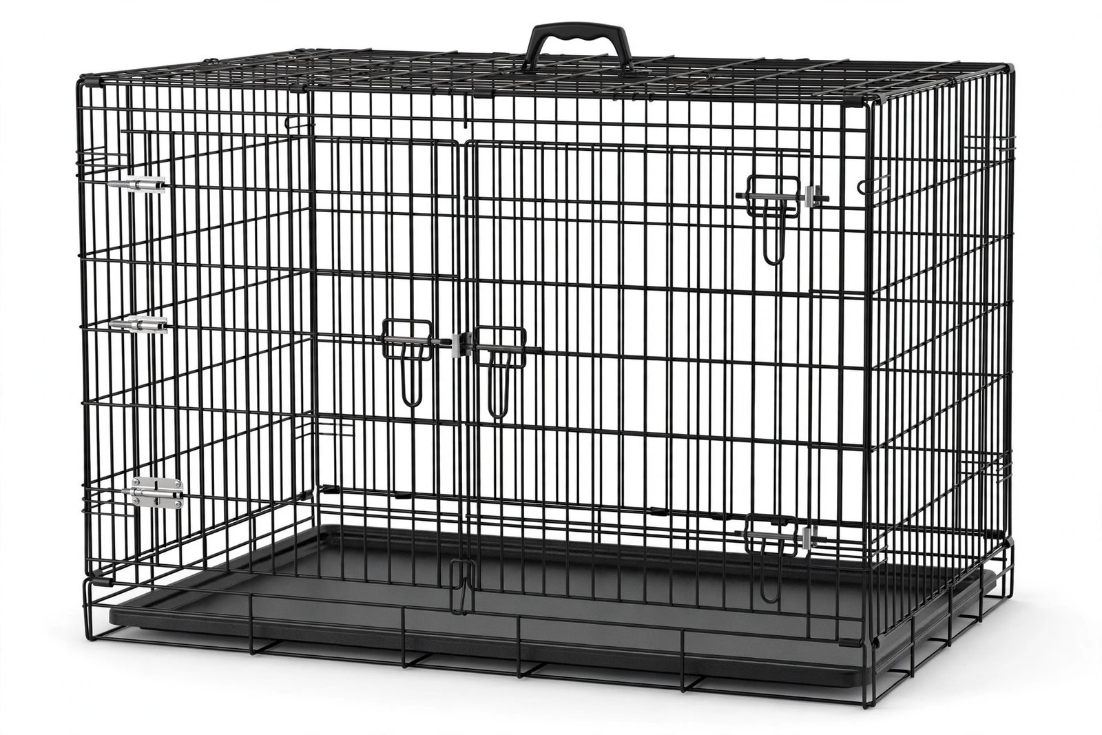 BestPet 48-inch double door folding metal dog crate in black with slide-bolt latches