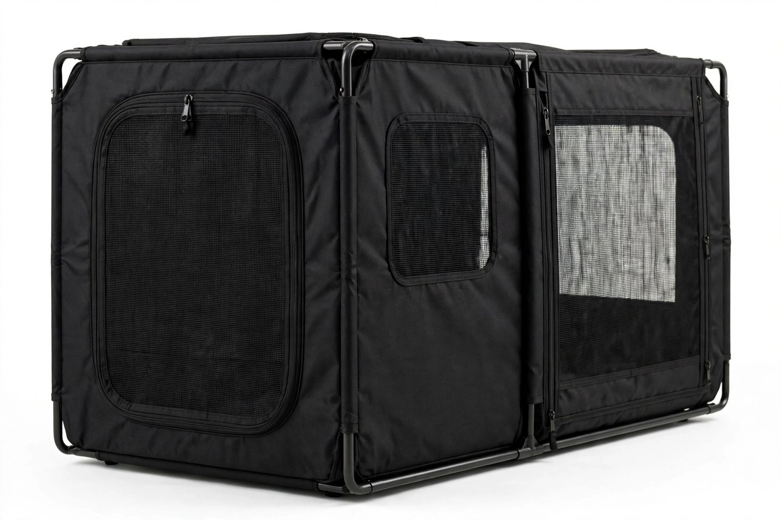 FEANDREA 48-inch collapsible soft-sided dog travel crate in black with mesh windows and zippered doors