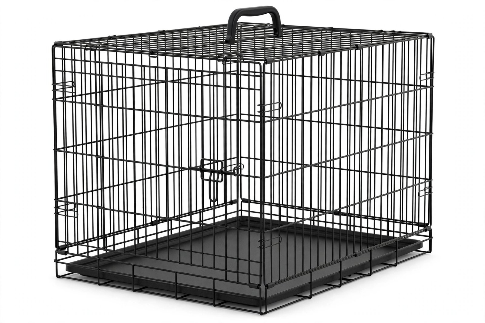 Amazon Basics 48-inch single door folding wire dog crate in black with top carry handle