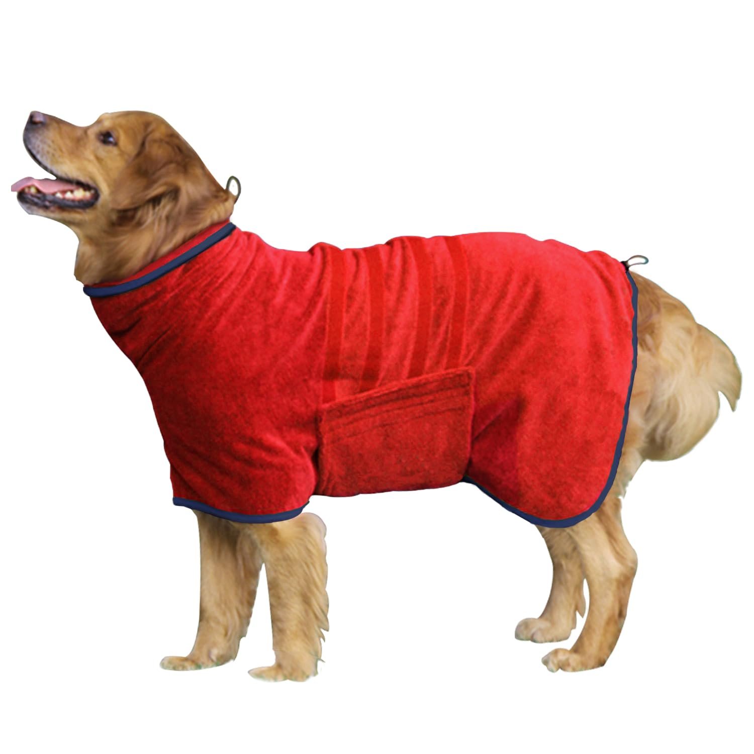 HhiMyOct Dog Drying Coat red bathrobe on golden retriever