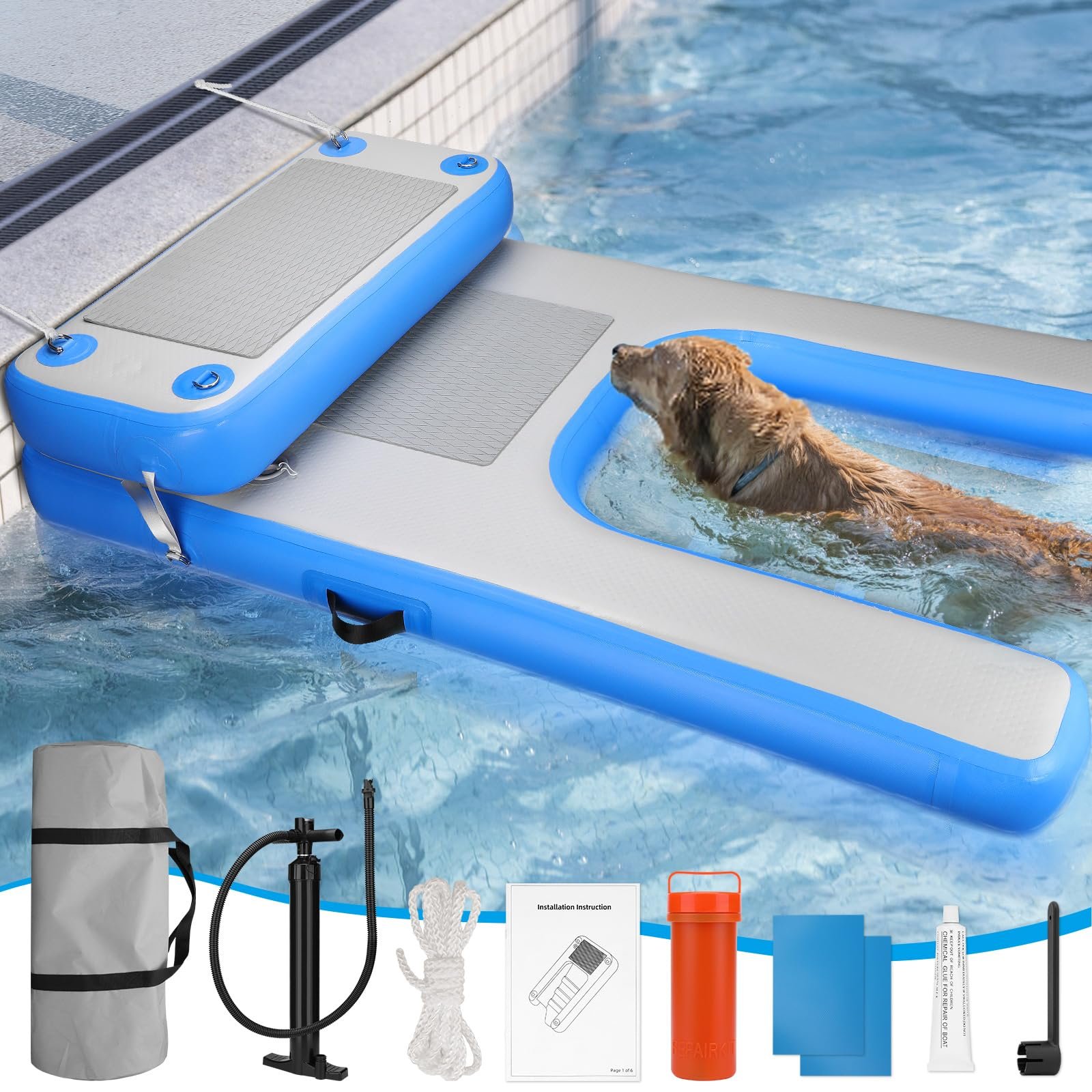 MEIGESI Inflatable Dog Pool Ramp — Best High-Capacity Inflatable