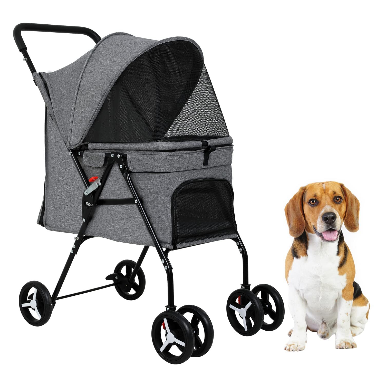 4. BestPet 4-Wheel Pet Stroller 04T — Lightweight 4-Wheel