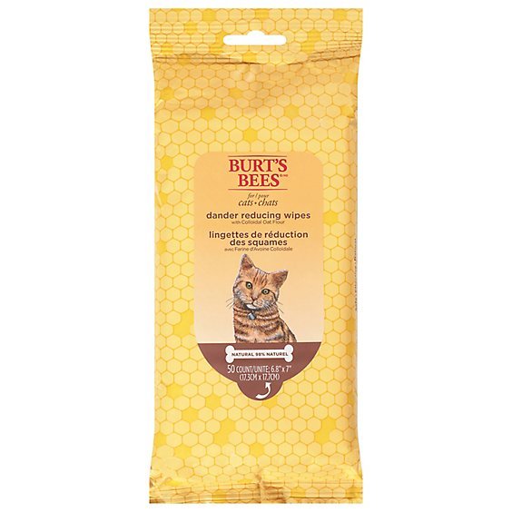 Burt's Bees for Pets cat dander remover wipes with colloidal oat flour 50 count pack