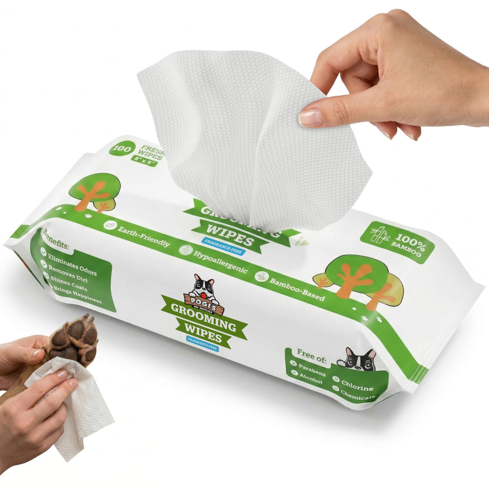Pogi's grooming wipes fragrance free 100 count pack with bamboo fiber wipes