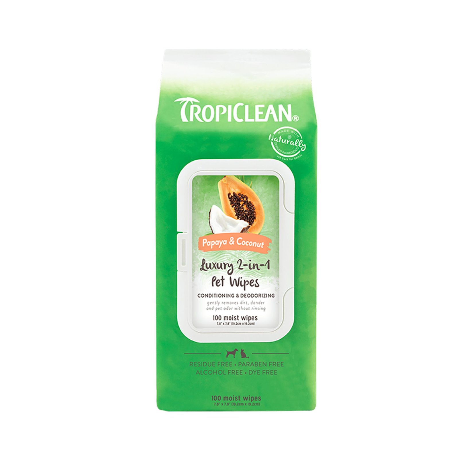 TropiClean papaya and coconut luxury 2-in-1 pet wipes 100 count pack