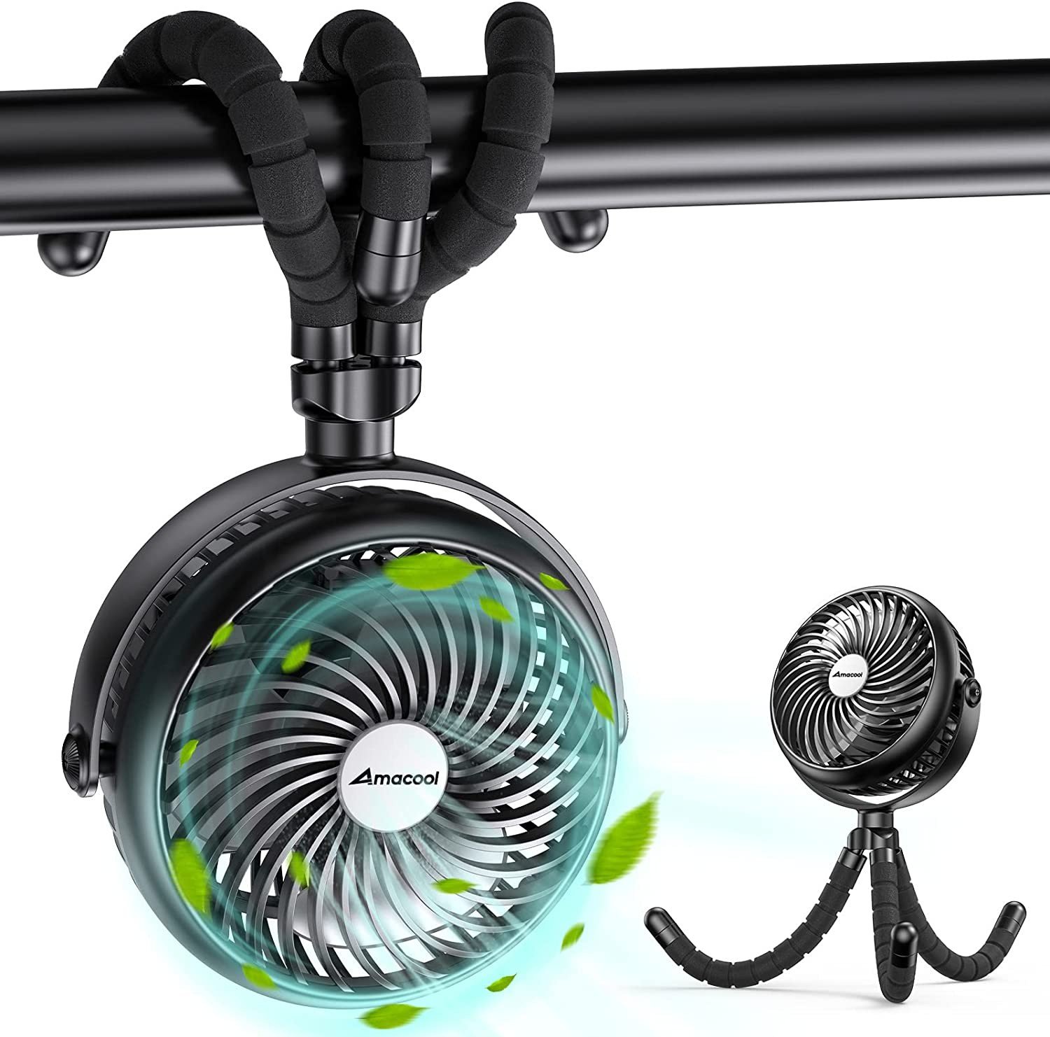 AMACOOL Baby Stroller Fan 5000mAh, black