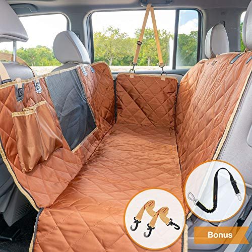 iBuddy dog seat cover with mesh window, brown
