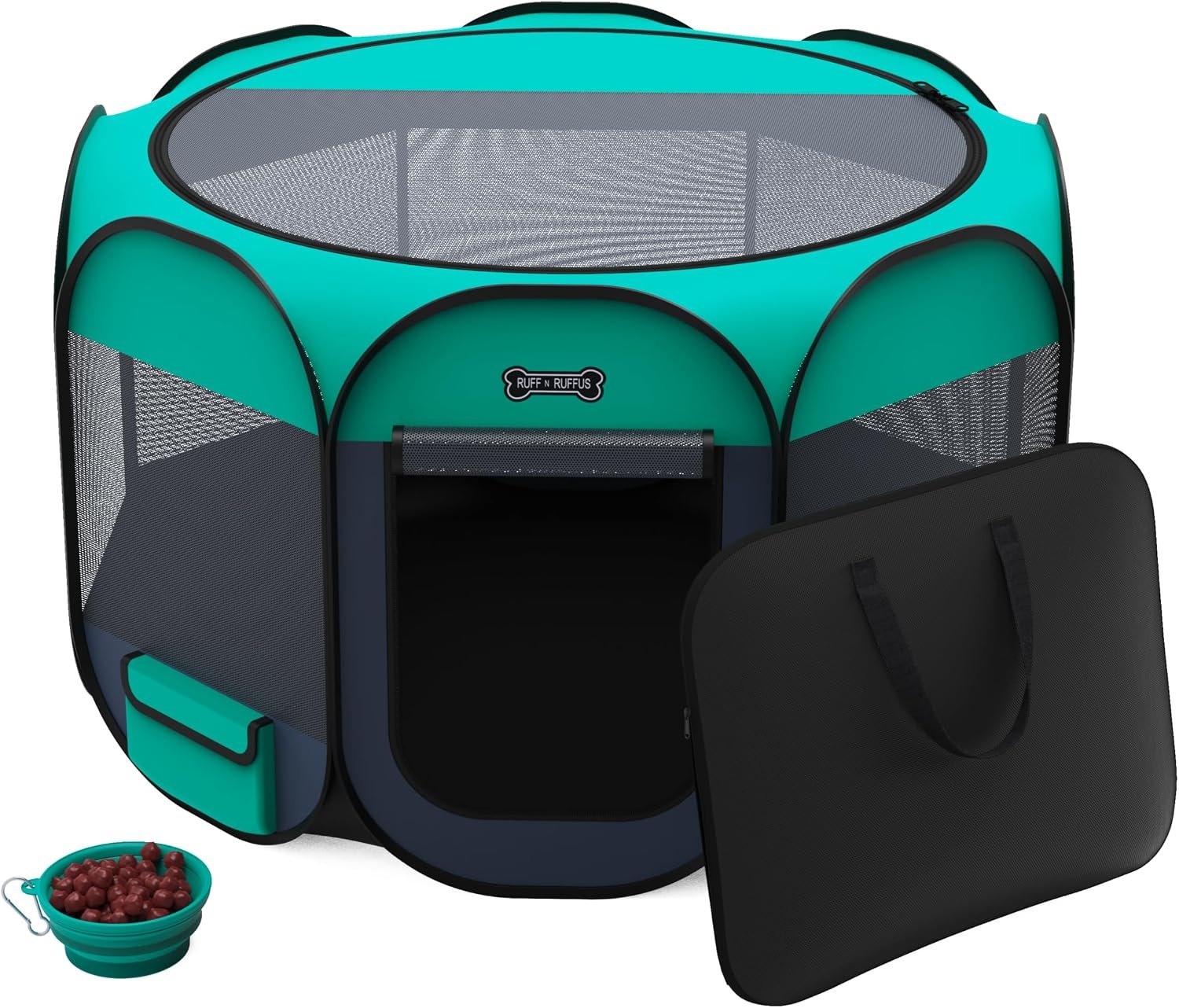 Ruff 'n Ruffus teal large pop-up pet playpen with mesh top and carrying case