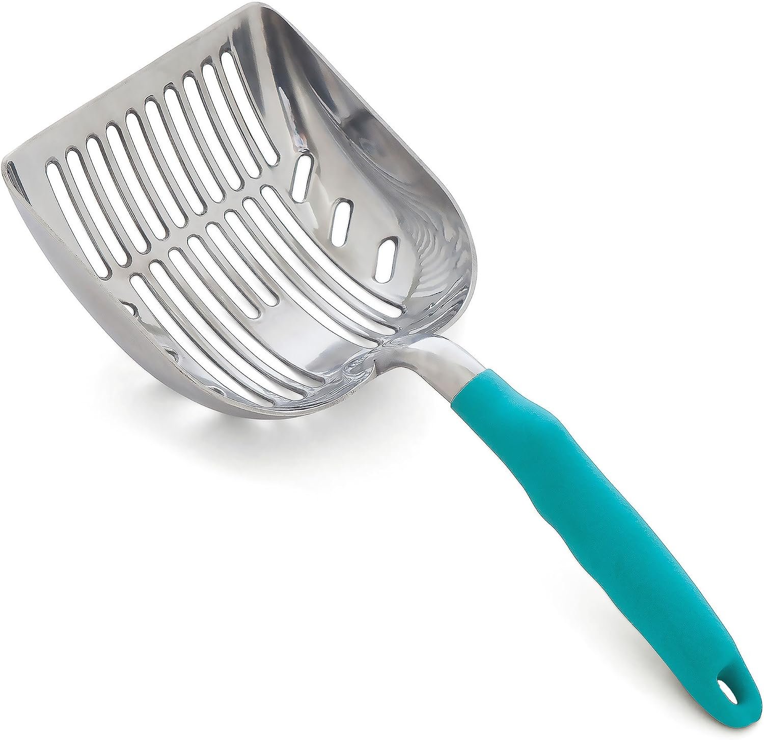 DuraScoop Premium Multicat solid metal litter scoop with colored handle