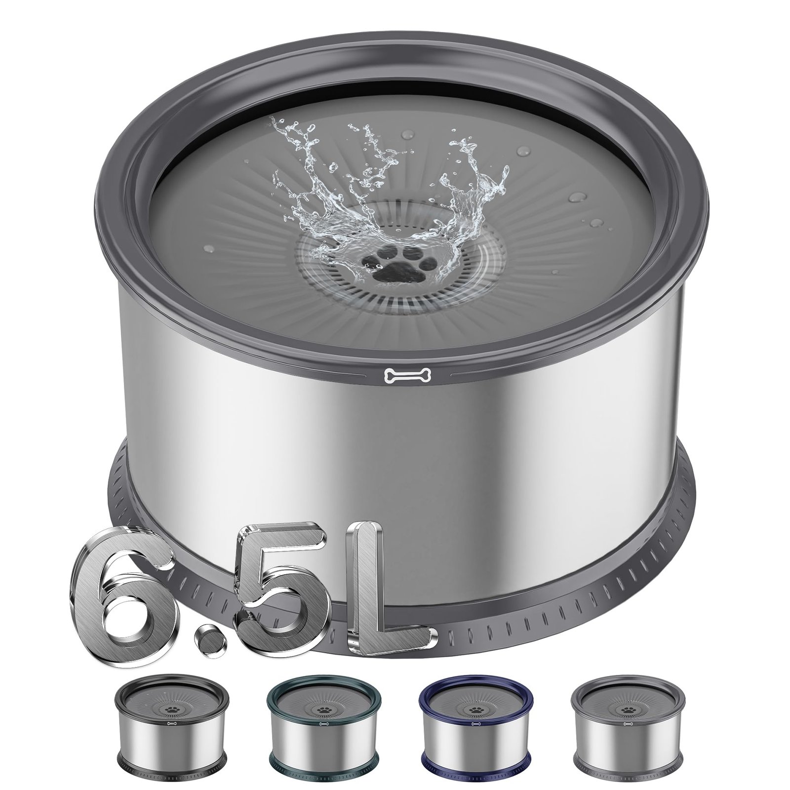 Twinsing 1.6-gallon stainless steel no-spill dog water bowl with floating disk and silicone anti-slip mat