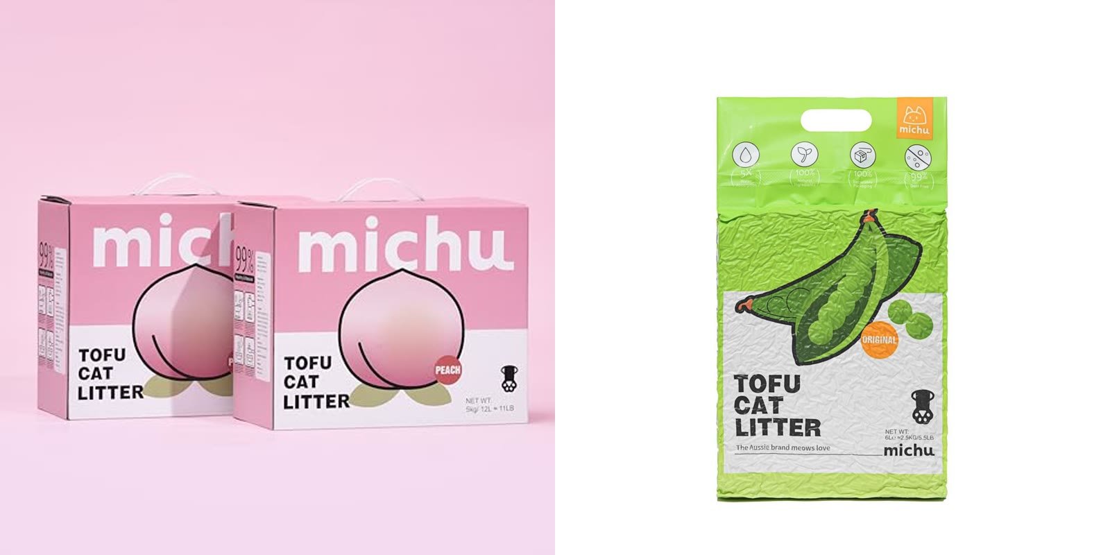 5. Michu Tofu Cat Litter, Original + Peach (2-Pack) — Best Scent Variety