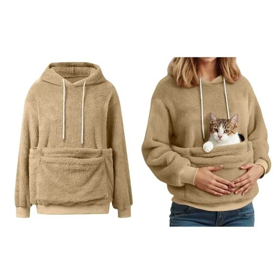 4. Qxutpo Fuzzy Pet Pouch Hoodie — Budget Pick