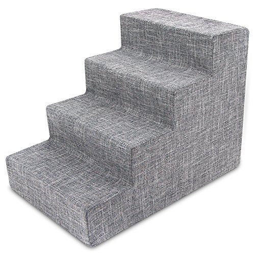 Best Pet Supplies foam dog stairs, ash gray linen, 4-step