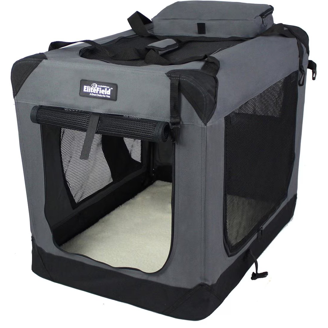 EliteField 3-door folding soft dog crate in gray