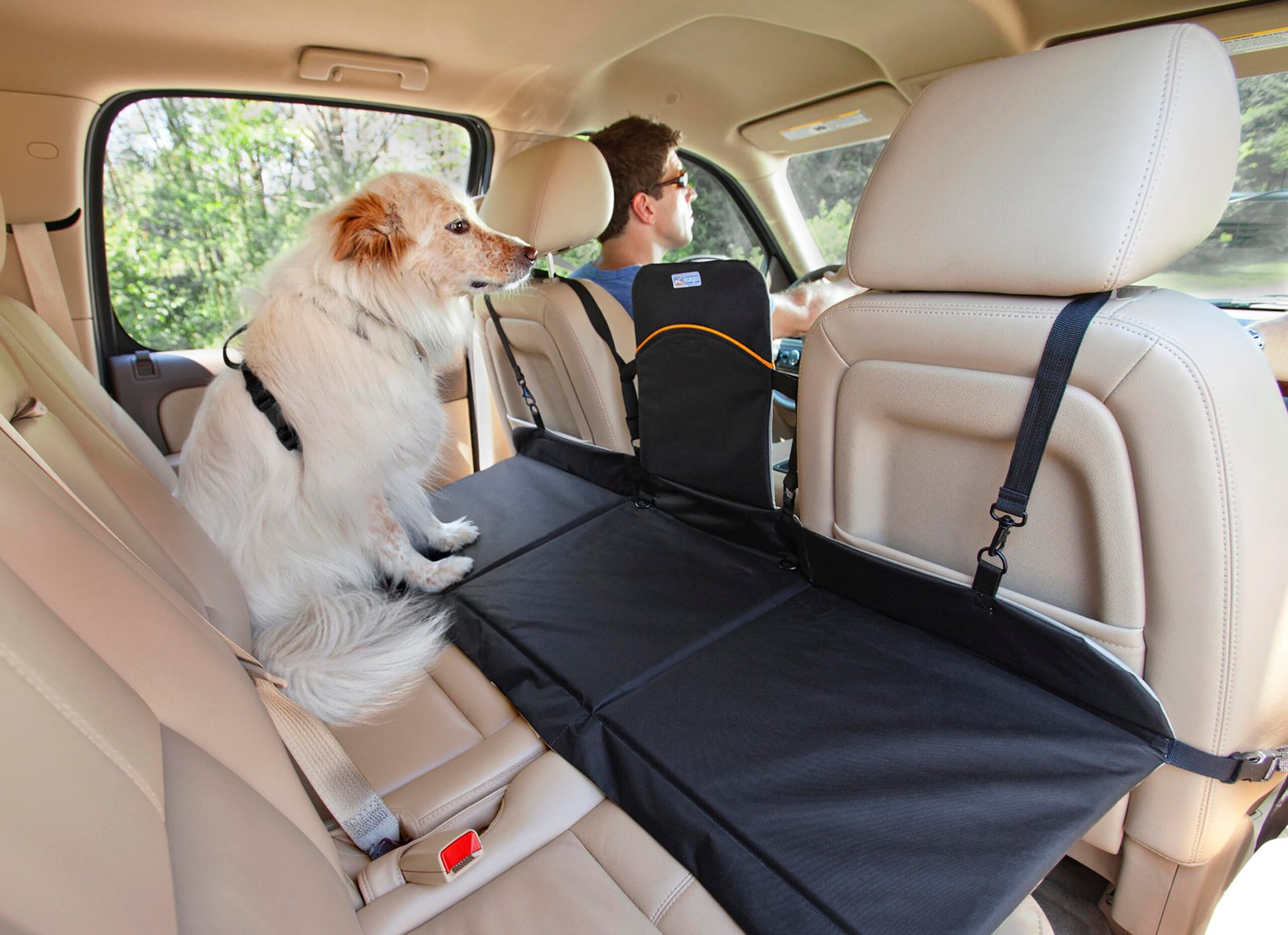 Kurgo Dog Backseat Bridge Car Extender, padded platform with fold-up barrier