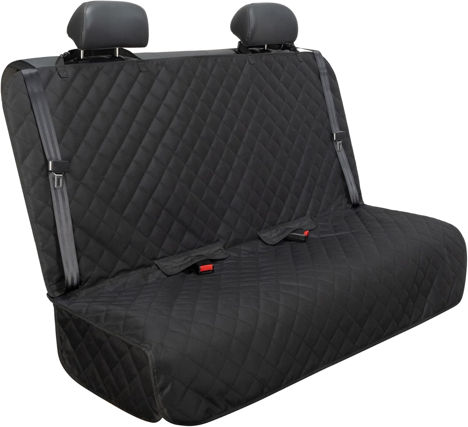 VIEWPETS black quilted bench seat cover installed flat on a car back seat