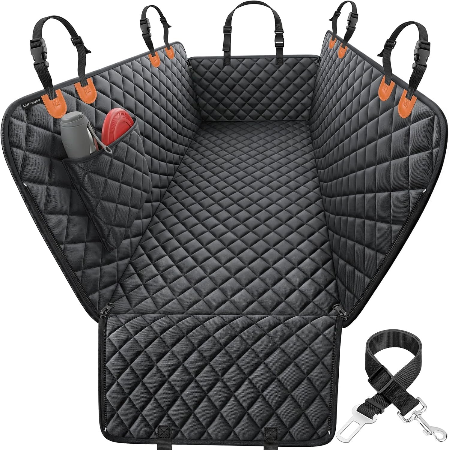 URPOWER black quilted dog hammock seat cover with headrest straps and side flaps