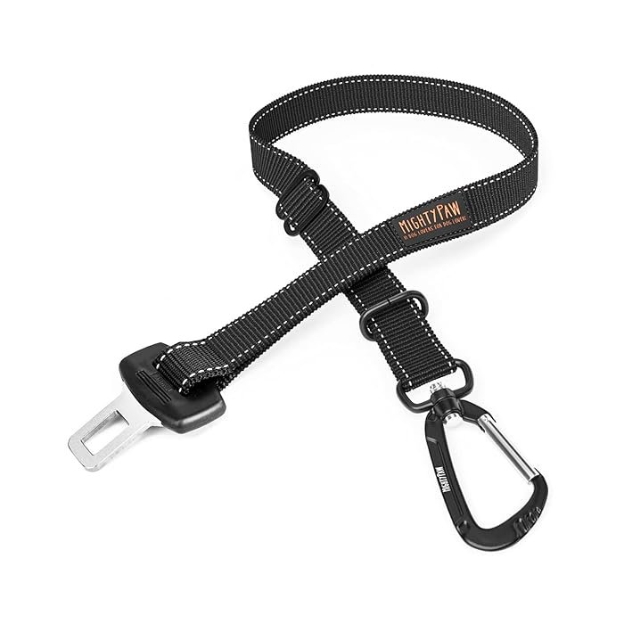 Mighty Paw Dog Seat Belt, black adjustable dog seatbelt with aviation aluminum carabiner