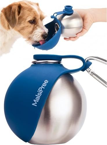 MalsiPree 2-in-1 insulated stainless steel portable dog water bottle and bowl in navy for small dogs