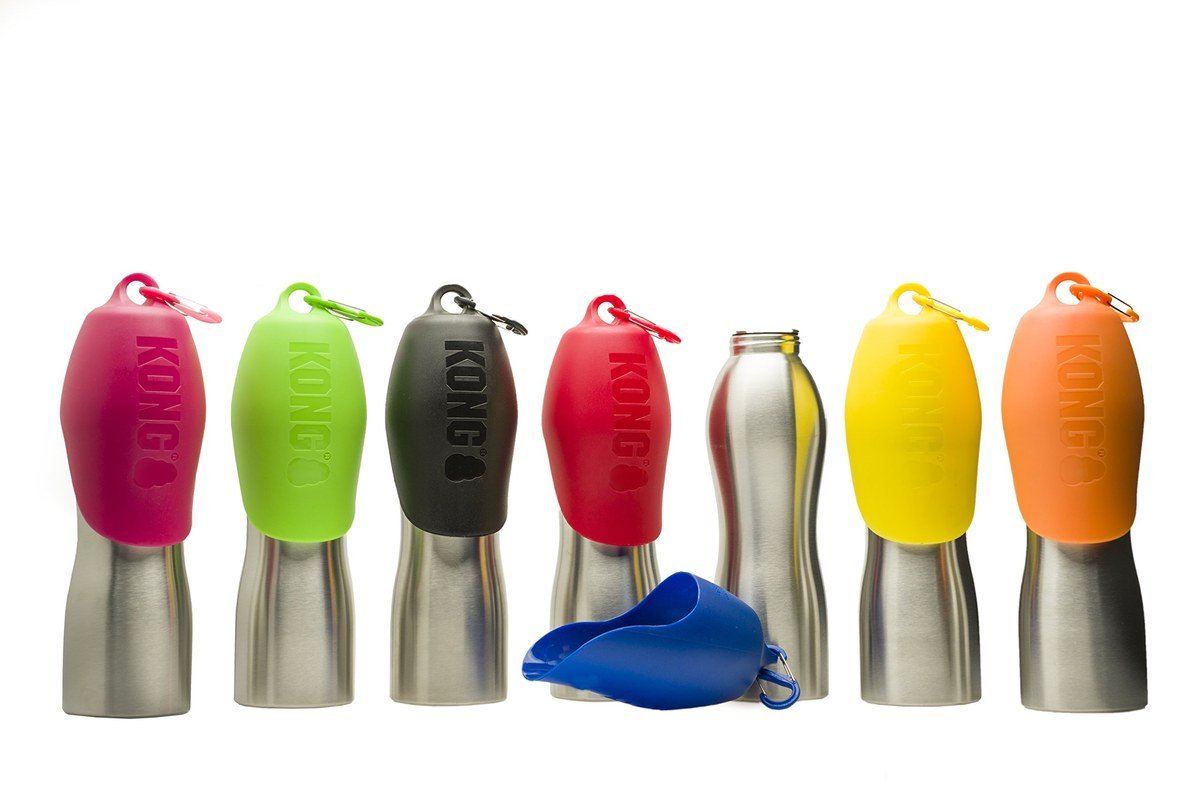 KONG H2O insulated stainless steel dog water bottle with twist-top lid that doubles as a bowl