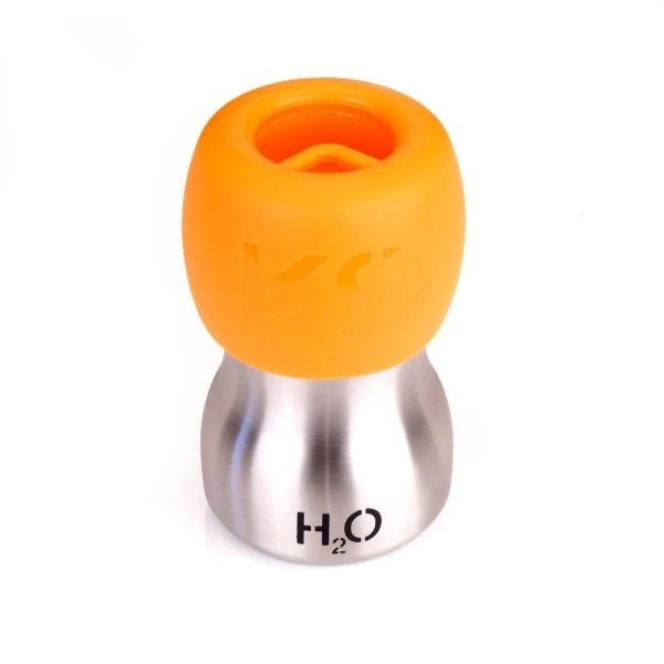 H2O4K9 stainless steel dog water bottle with twist-top travel bowl lid