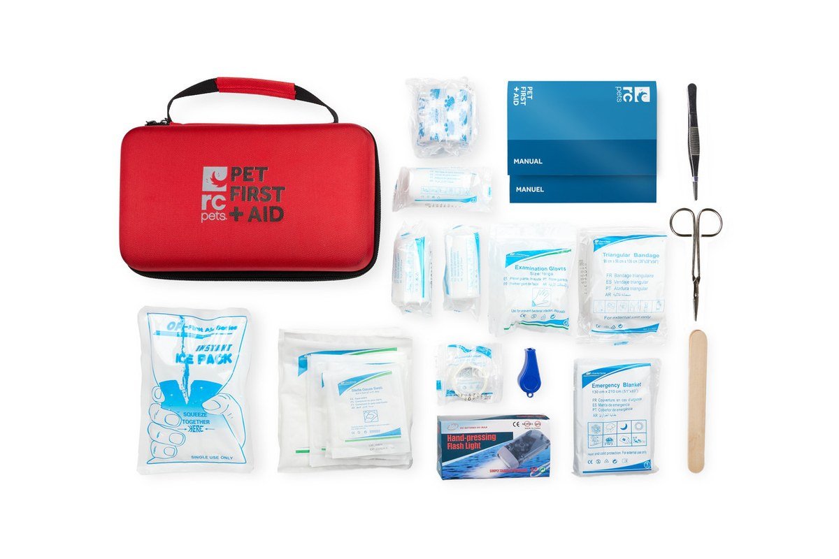 RC Pet Products Pet First Aid Kit with its contents laid out