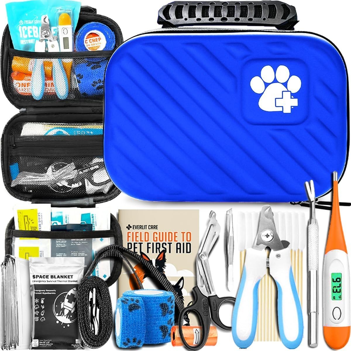 Everlit Pet Medic First Aid Kit, 95 pieces, blue case with contents