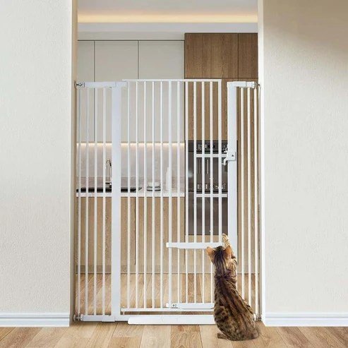 1. COMOMY 71" Extra Tall Pet Gate for Cats — Best Overall