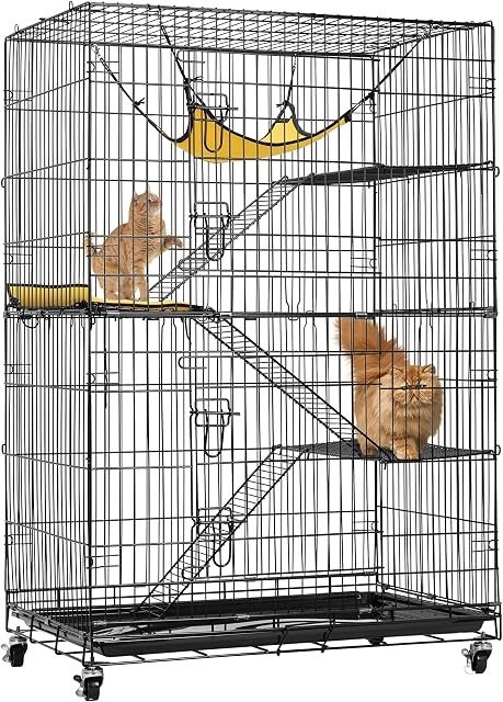 3. VIVOHOME 49" 4-Tier Collapsible Cat Cage — Best for Kittens