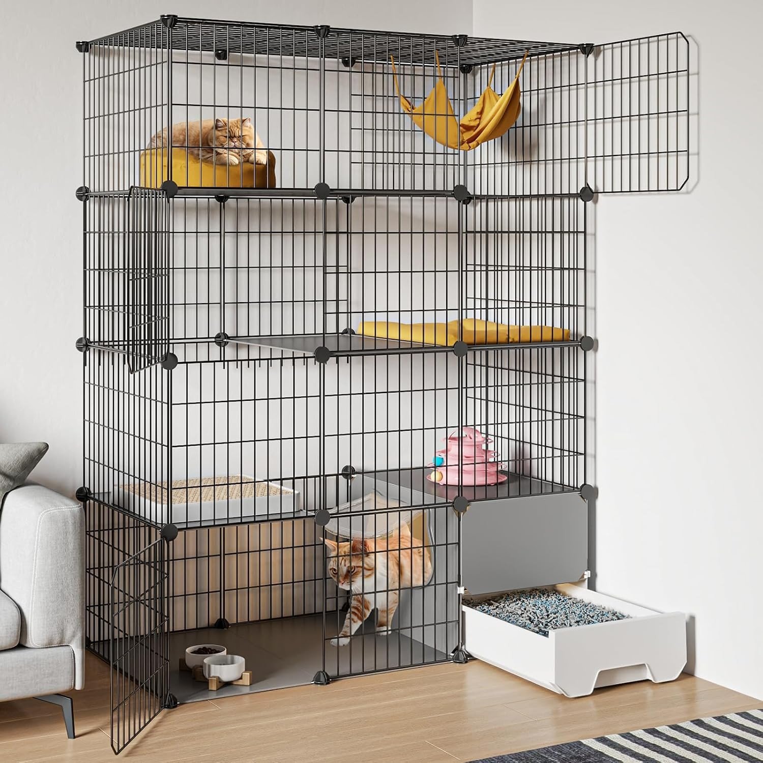 5. SNAAT 4-Tier Cat Cage with Litter Box Area — Best Built-In Litter Area