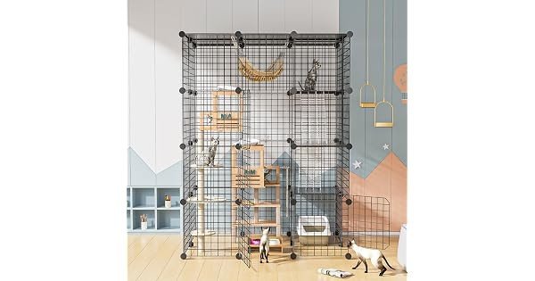 6. PAWING 4-Tier Cat Enclosure with Litter Box — Most Customizable