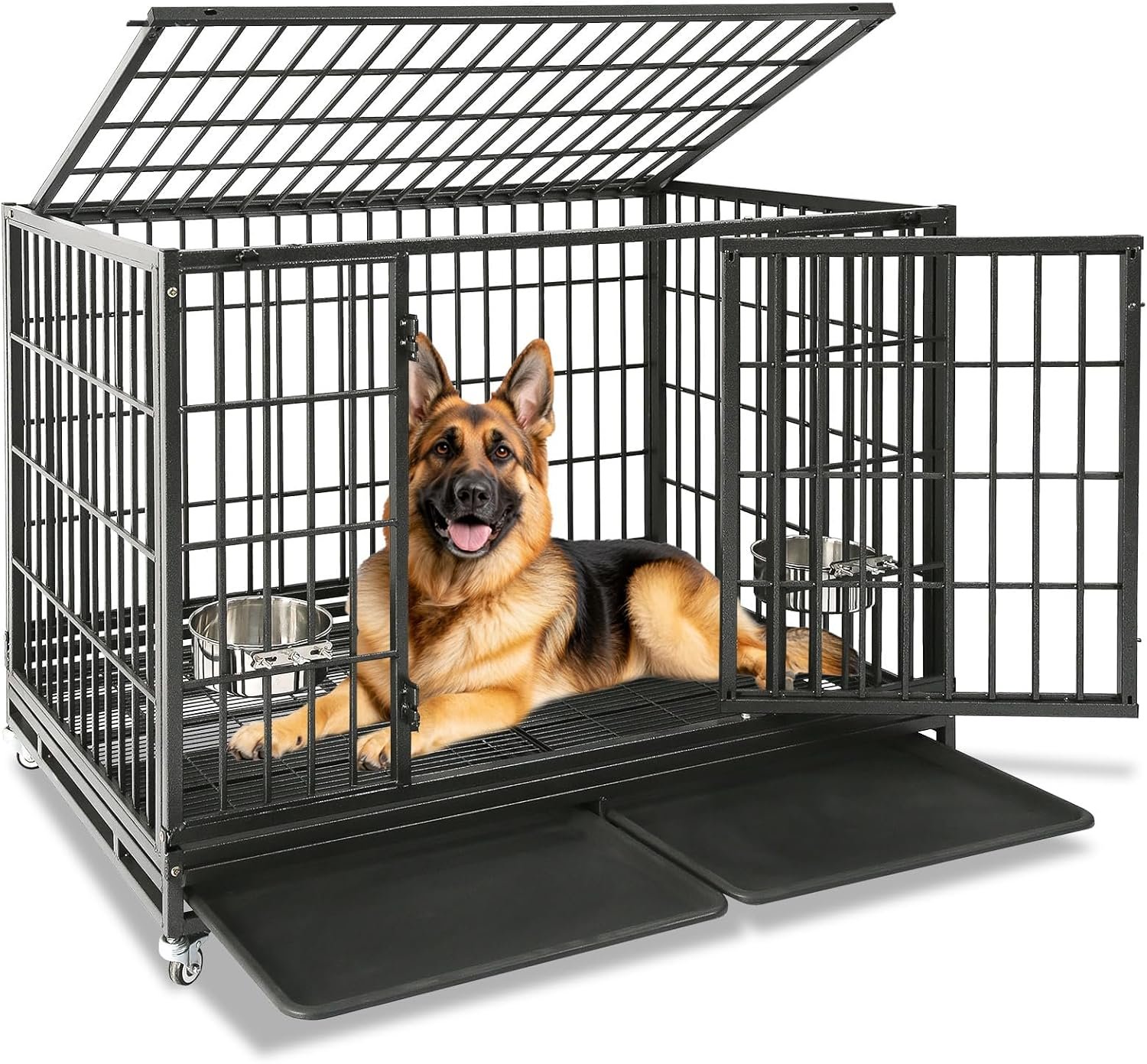 5. Homey Pet 48″ Heavy Duty Dog Crate with Wheels — Best for Escape-Prone Dogs