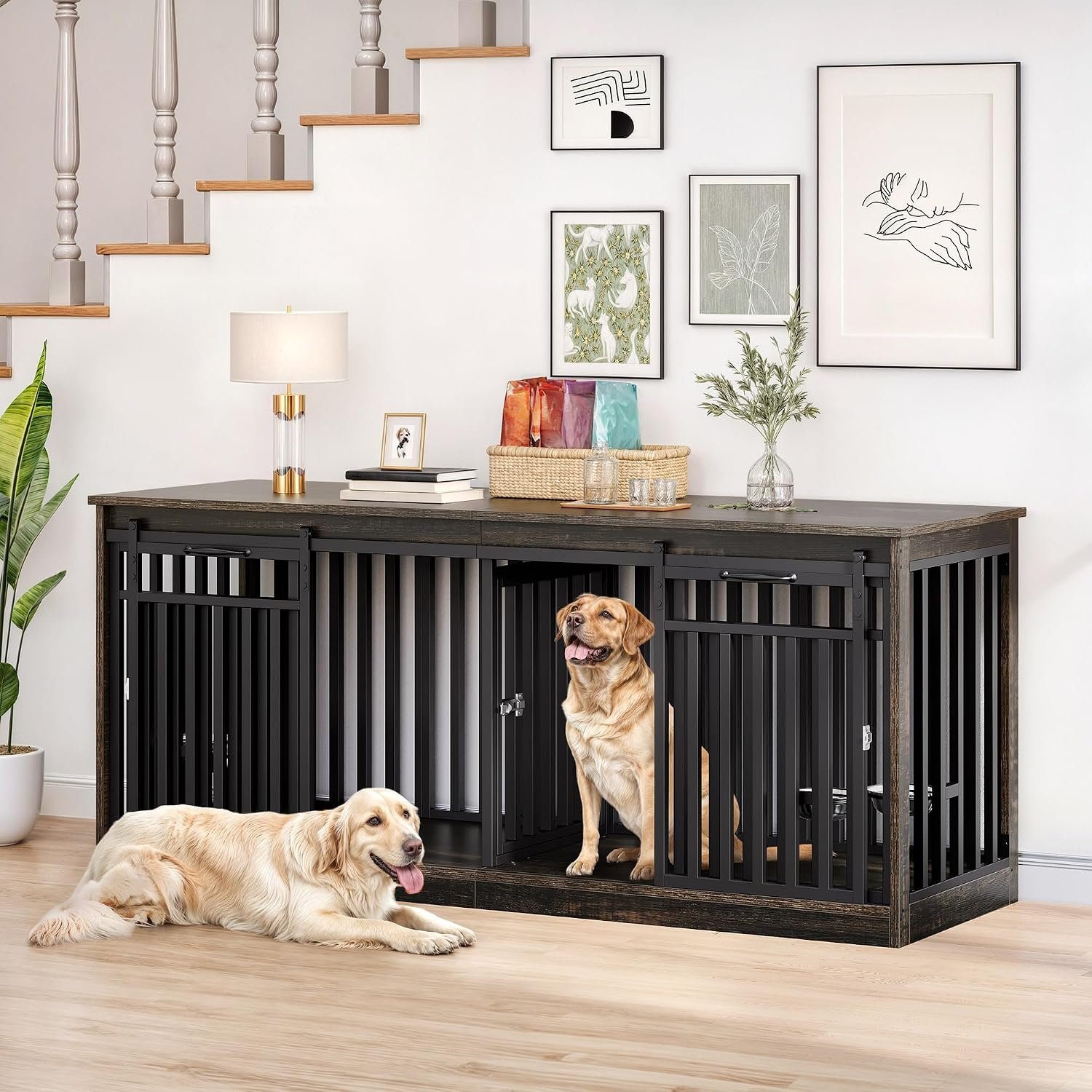 2. BlueWish 71″ Double Dog Crate Furniture — Best for Large Breeds