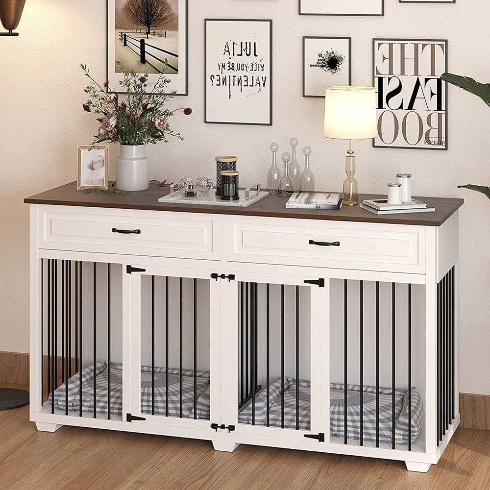 5. Erinnyees 72.4″ Double Dog Crate with Drawers — Best with Storage