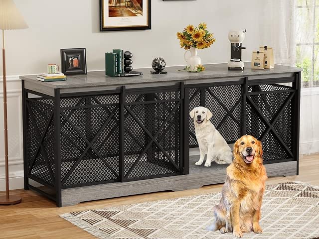 6. COZPAW 78″ Double Dog Crate Furniture — Best Largest Footprint